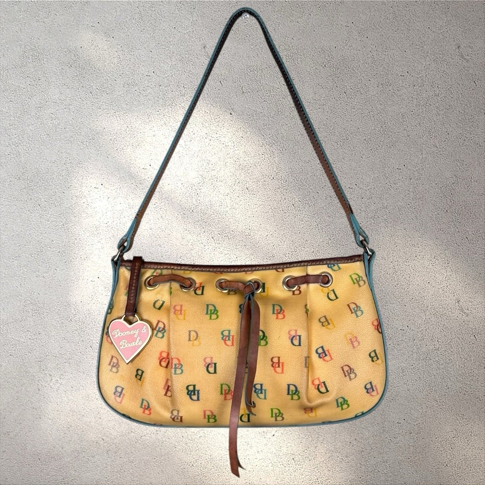 Dooney & Bourke Y2K Vintage IT Bag Yellow DB Rainbow Monogram‎ Vachetta Leather